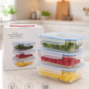 Set de 3 Recipientes de Cristal Herméticos para Alimentos
