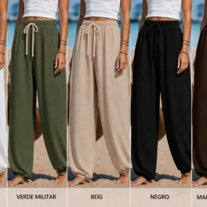 Pantalón Palazzo Mujer – Cintura Elástica con Cordón Ajustable